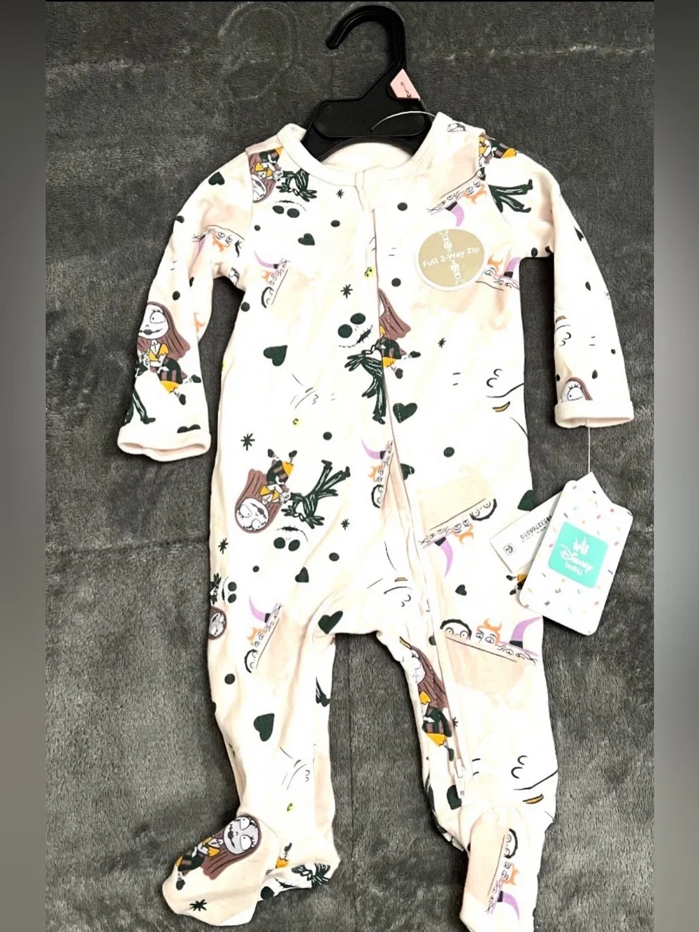 New Disney Baby Nightmare Before Christmas NBC Footed Zip Bodysuit Size 0/3M